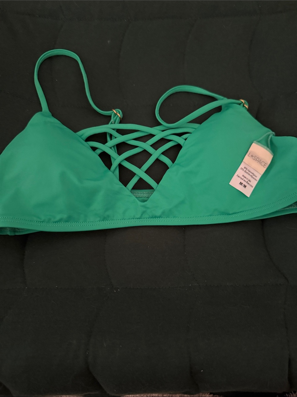 l*space Teal Cross-Lattice Bralette Swim Top